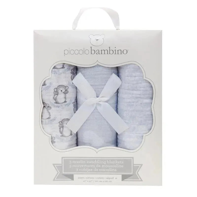 Piccolo Bambino – 3 Pc Muslin Swaddling Blankets In Box – Boy