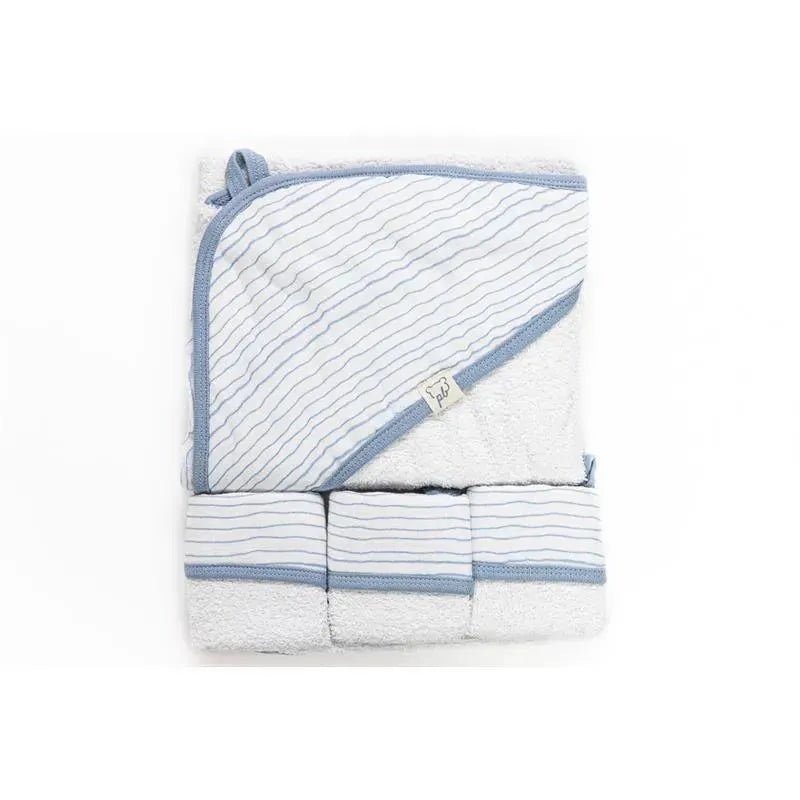 Piccolo Bambino Blue Striped Baby Hooded Towel & 3 Baby Washcloths Set
