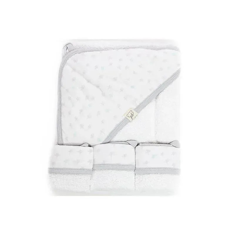 Piccolo Bambino Grey Dotted Baby Hooded Towel & 3 Baby Washcloths Set