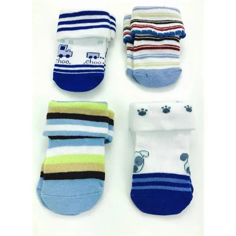 Piero Liventi Trains & Paws 4-Pairs Baby Boy Socks