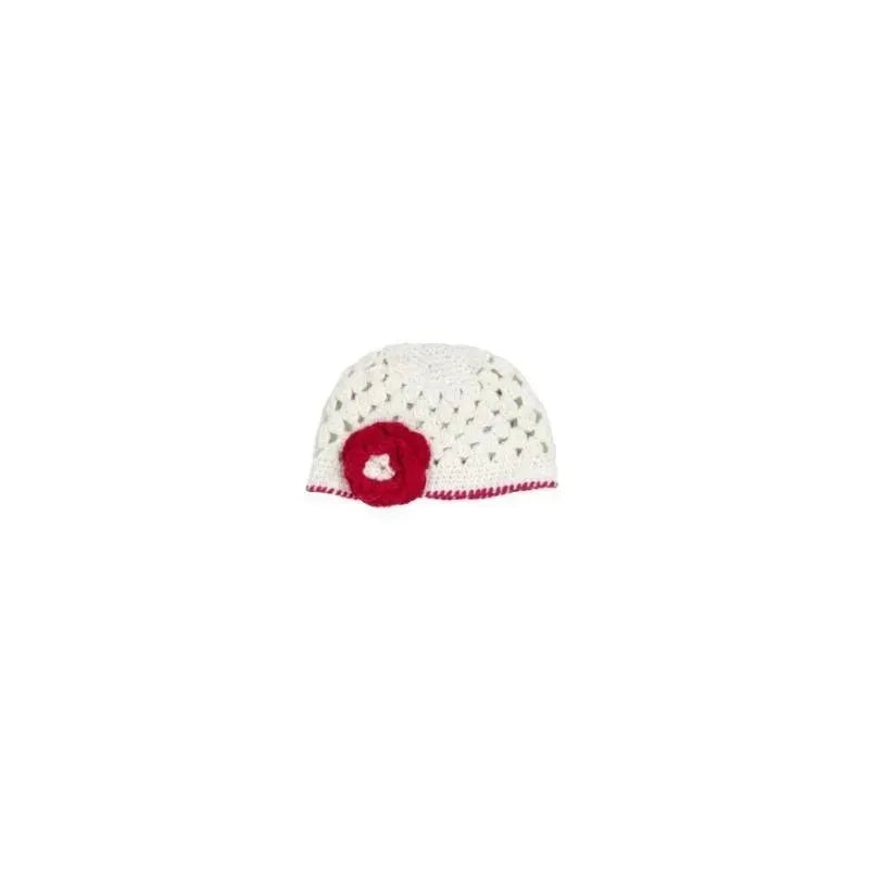 RuffleButts White Knit Hat W Pink Flower, 6-12 M