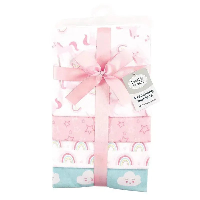 Baby Vision Luvable Friends 4Pk Flannel Receiving Blanket 28X28 In Rainbow