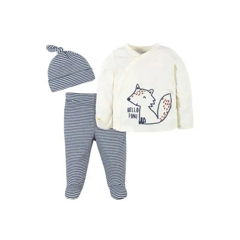 Gerber – 3Pc Take me home Set (Side Snap Mitten Cuff Shirt, Footed Pant & Cap) – Boy Fox