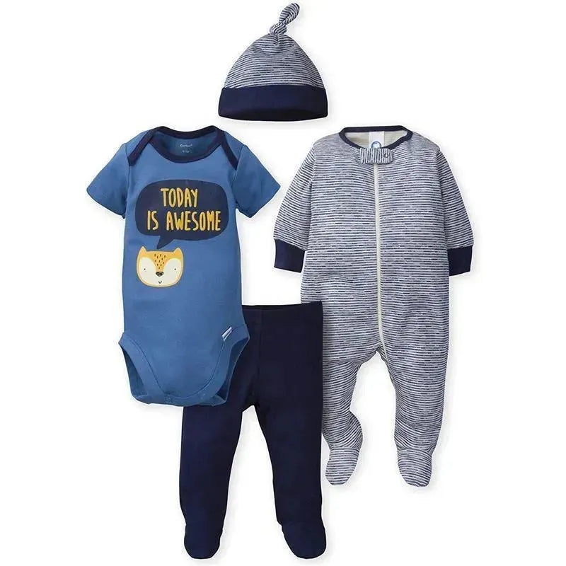 Gerber – 4Pc Set Snap, Bodysuit, Footed Pant & Cap,Fox