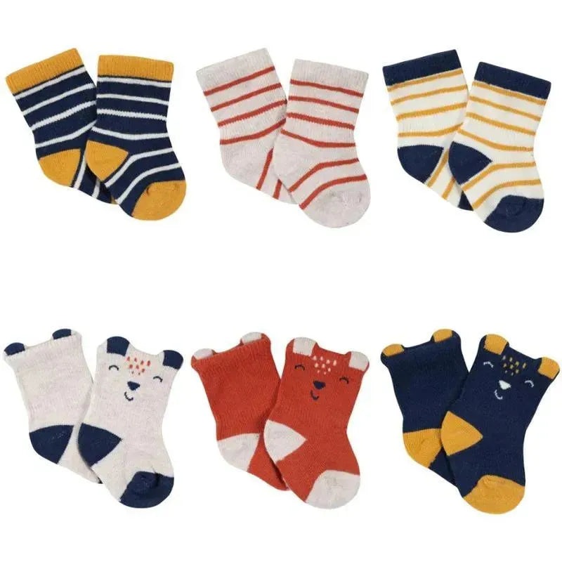 Gerber – 6Pk Wiggle Proof Jersey Crew Baby Socks – Boy Fox