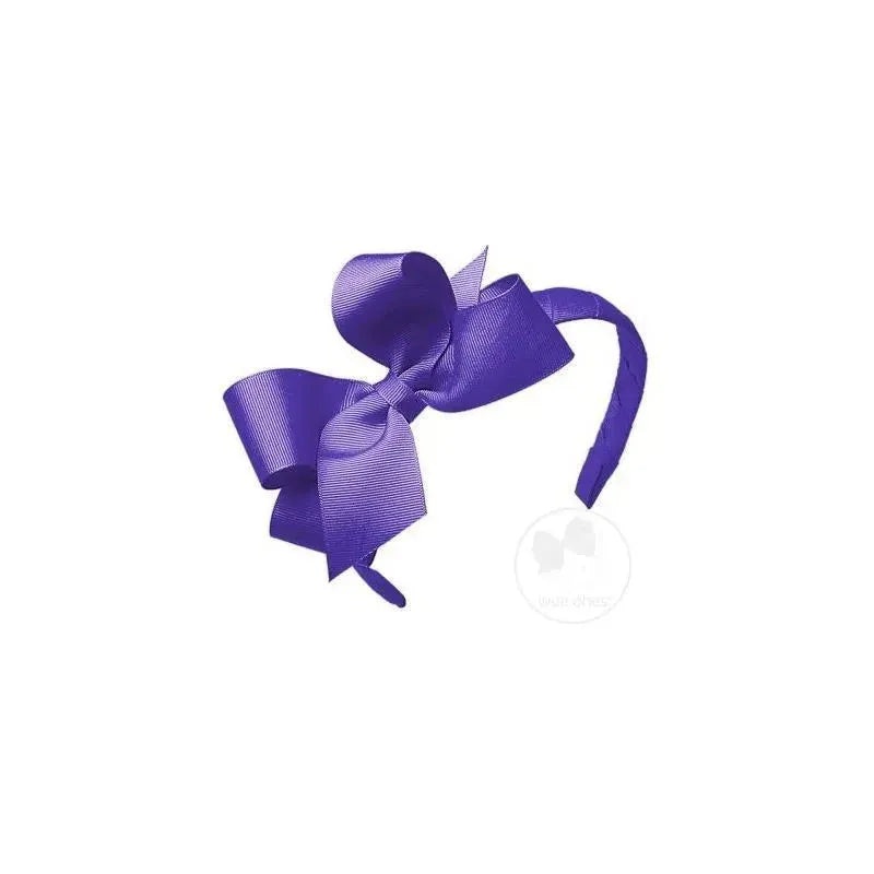Wee Ones Medium Classic Grosgrain Bow On Matching Headband, Delphinium