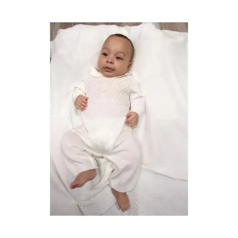 Will’ Beth Baby Boys Ivory Knit Coverall & Blanket Set, White