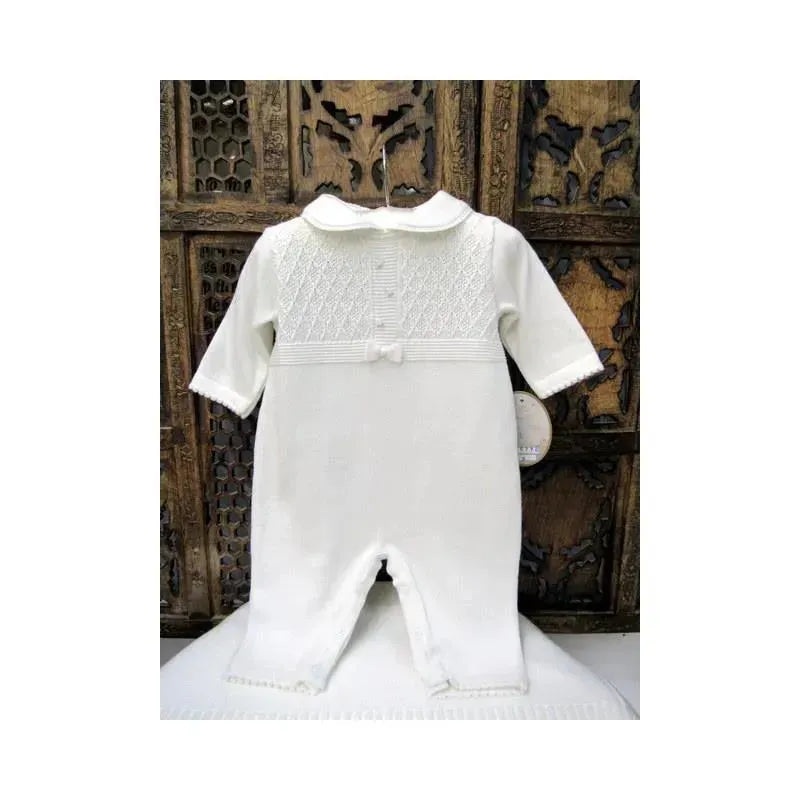 Will’ Beth Ivory knit with a touch of tiny pink embroidered flowers, Coverall & Blanket Set, White/Pink