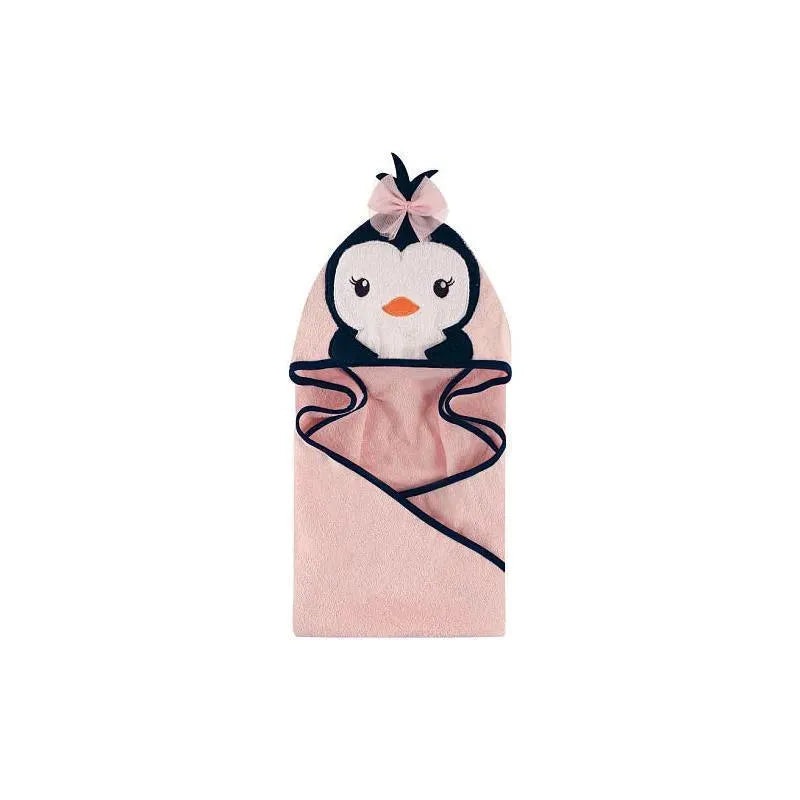 Hudson Baby Animal Face Hooded Towel, Girly Penguin