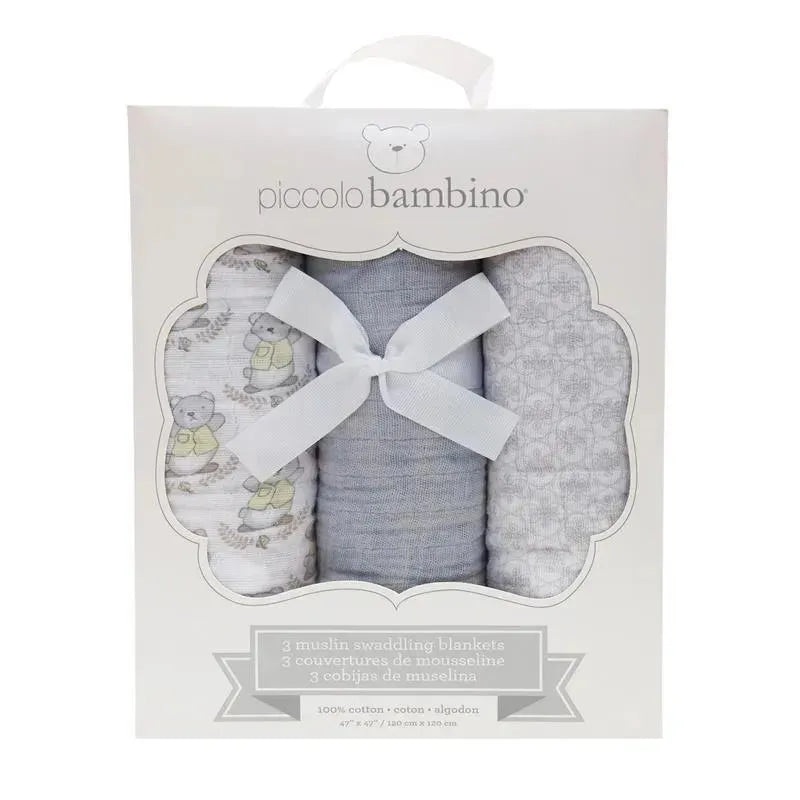 Piccolo Bambino 3 Pc Muslin Swaddling Blankets In Box – Unisex