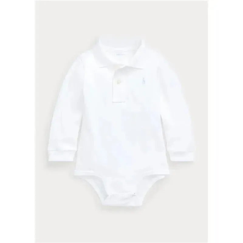 Ralph Lauren – Interlock Long Sleeve Polo One Piece Bodysuit, White