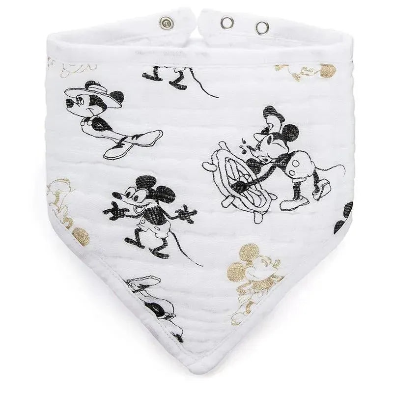 Aden + Anais Disney Mickey’s 90th Muslin Bandanna Bib, White, Black And Gold