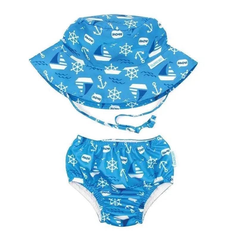 Bumkins Reusable Swim Diaper and Hat, UPF +50, Ahoy