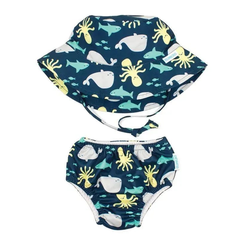 Bumkins Reusable Swim Diaper and Hat, UPF +50, Deep Sea