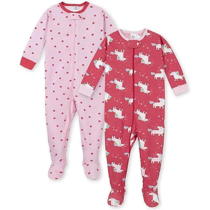 Gerber 2pk 100% Cotton Unionsuit Kids Footed Pajamas, Unicorn