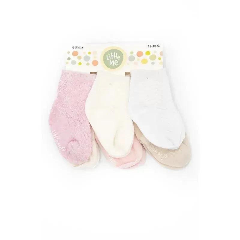 Little Me Beige/White/Pink 6pk Warm Baby Girl Socks