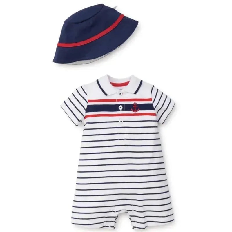 Little Me Breezy Sails Striped Romper, Navy/White