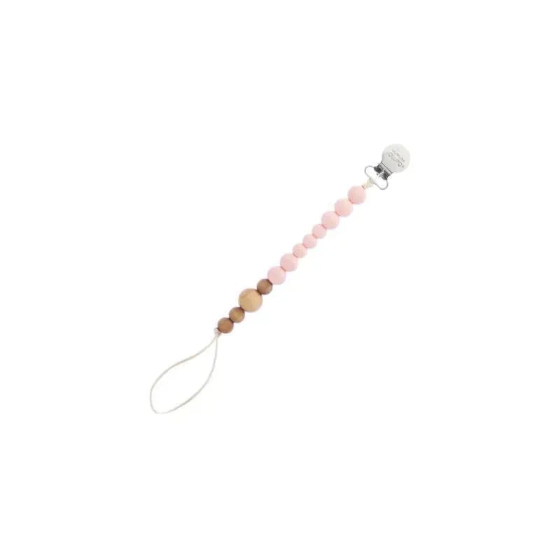 Loulou LOLLIPOP Colour Block Wood + Silicone Pacifier Clip, Delicate Pink