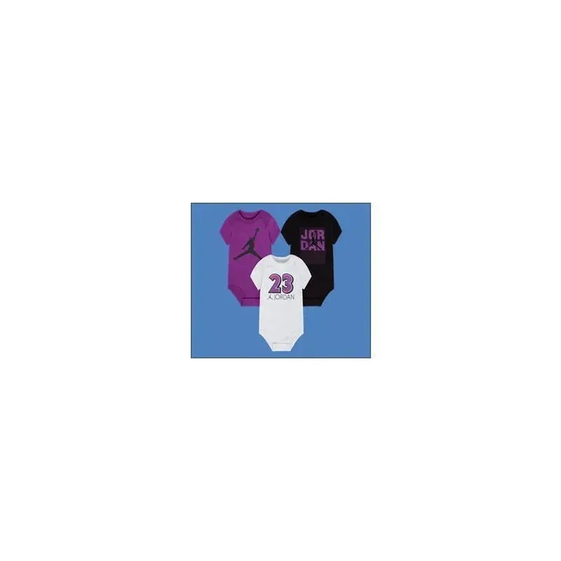 Air Jordan Baby 3Pk Bodysuits Jumpmen, Purple, Black and White