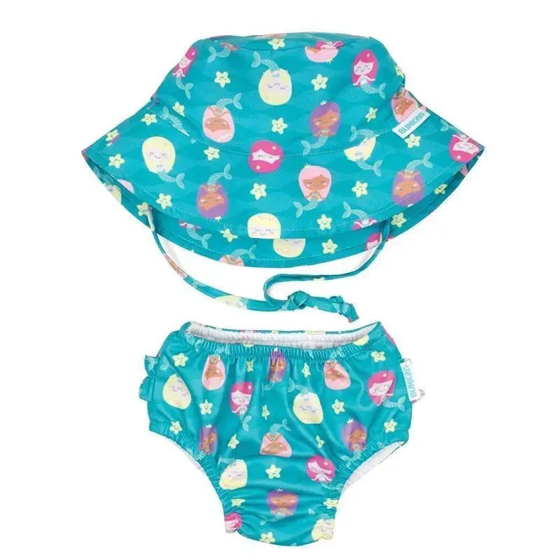 Bumkins Reusable Swim Diaper and Hat, UPF +50, Mermaids