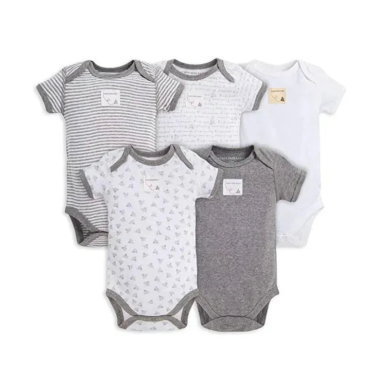 Burt’s Bees 5-Pack Short Sleeve Bodysuits, Heather Grey