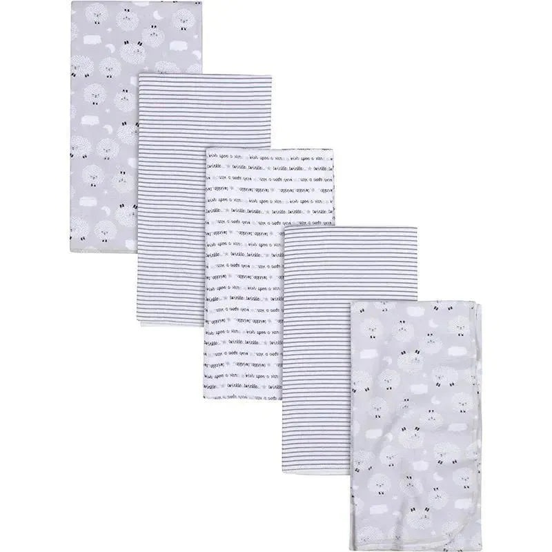 Gerber Bedding – 5Pk Flannel Baby Blanket – Neutral Sheep Cloud