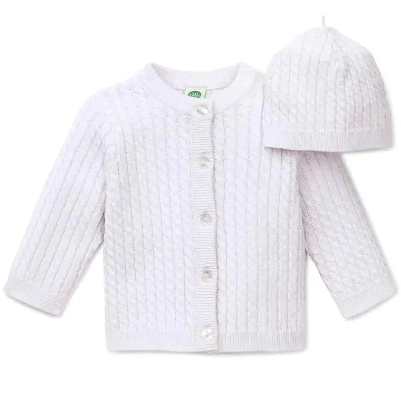 Little Me White Cable Sweater with Hat