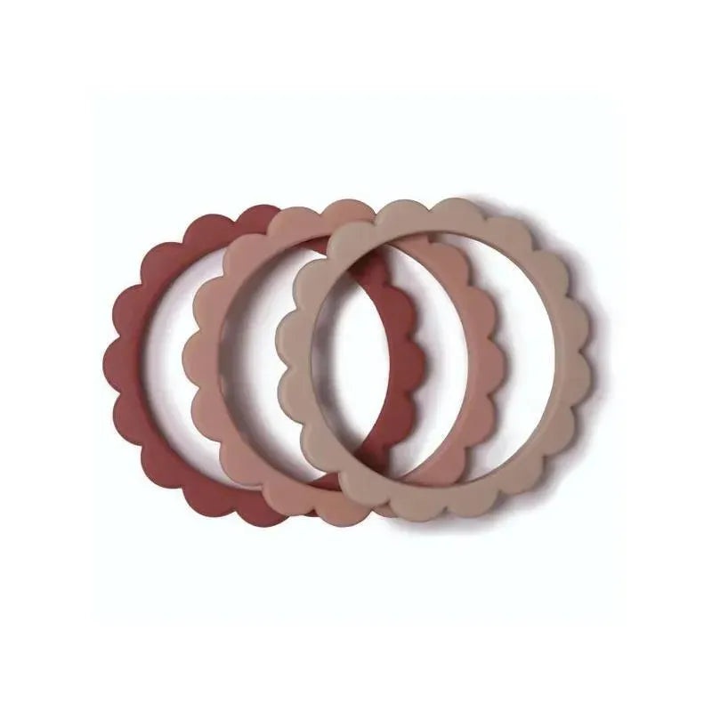 Mushie – Flower Teething Bracelet 3-Pack (Rose/Blush/Shifting Sand)