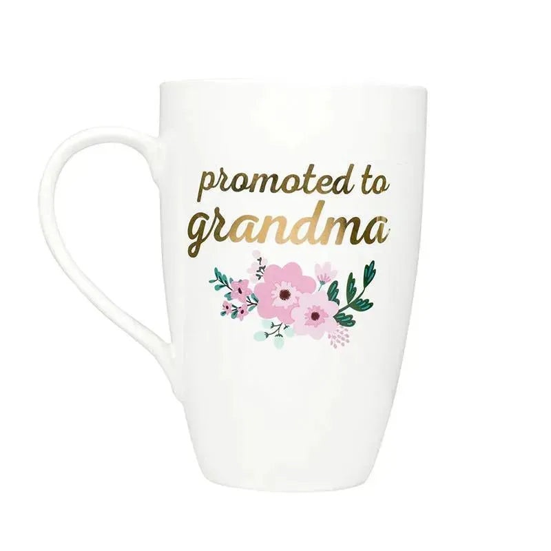 Pearhead Promoted to Grandma Mug, Pregnancy Announcement Gift for Grandma Mug, Floral