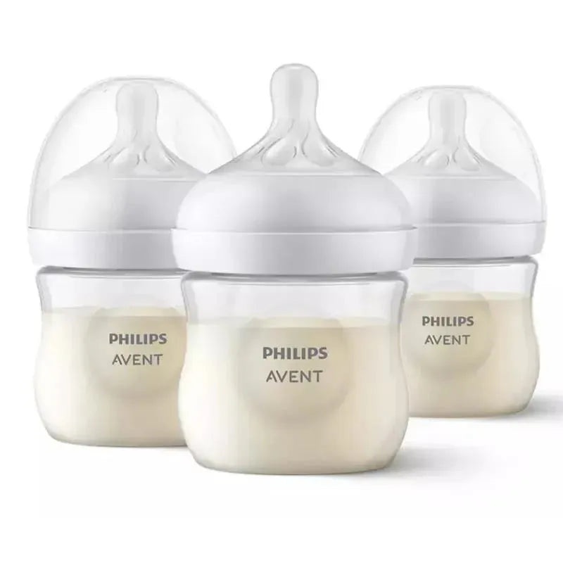 Avent – 3Pk Natural Baby Bottle With Natural Response Nipple, Clear, 4Oz