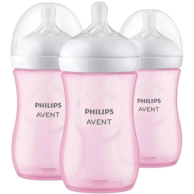 Avent – 3Pk Natural Baby Bottle With Natural Response Nipple, Pink, 9Oz