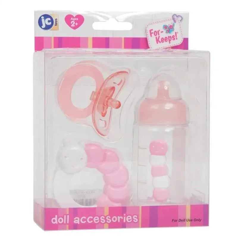 Jc Toys 3-Piece Pink Bottle And Rattle Set