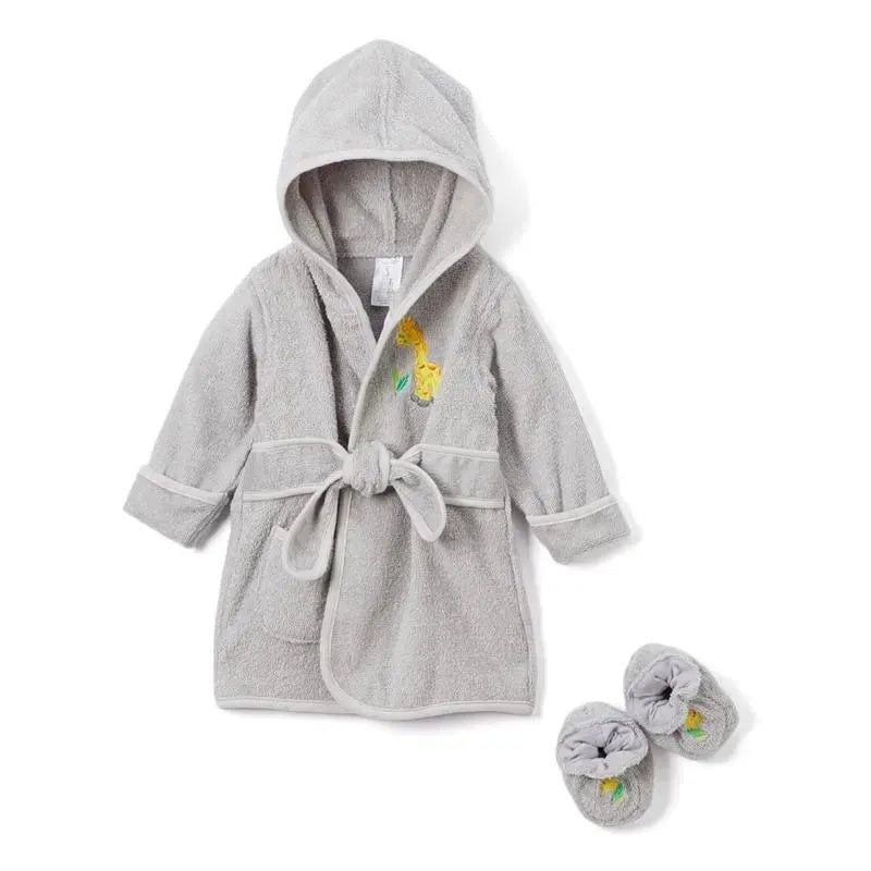 Spasilk Hooded Terry Bathrobe with Booties, Grey Giraffe (0-9M)