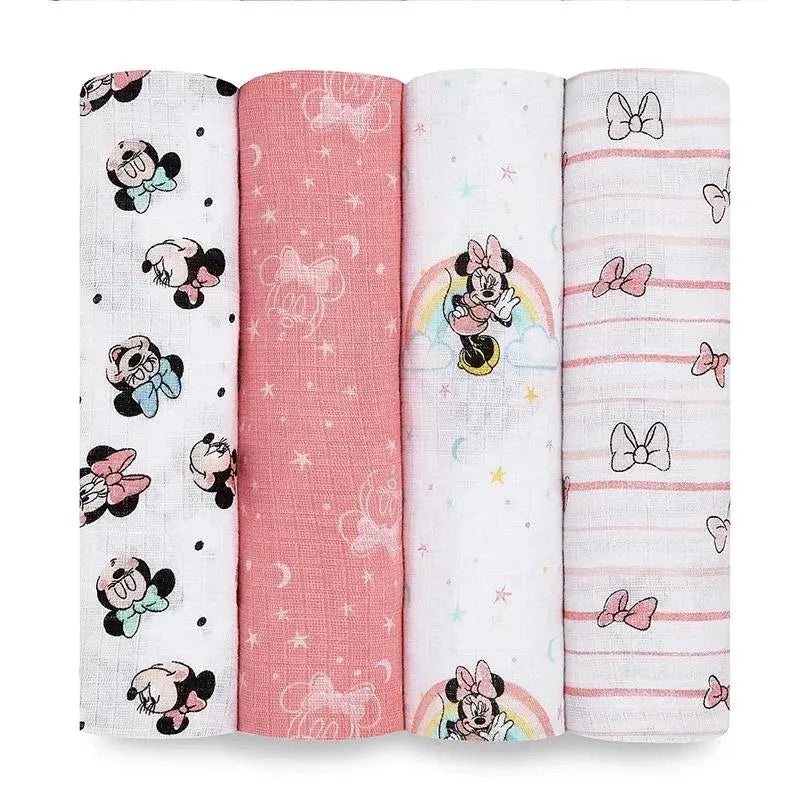 Aden + Anais – Swaddle Blanket, Muslin Blankets, 4 Pk, Minnie Mouse Rainbows