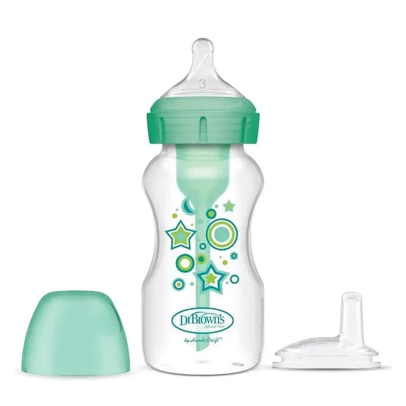 Dr. Brown’s – 9 Oz Options+ Wide-Neck Bottle To Sippy, Green