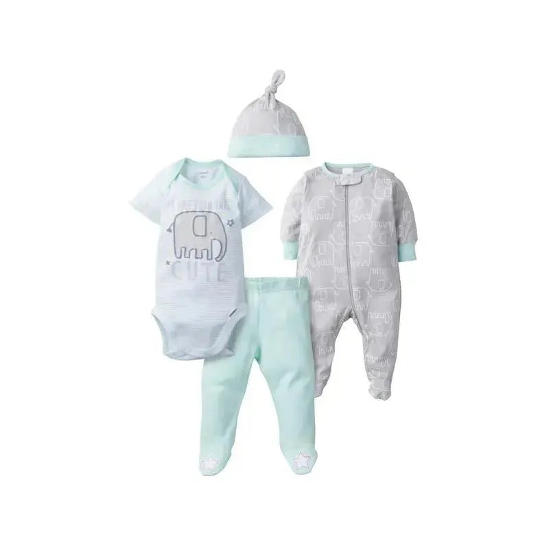 Gerber – 4Pc Set (Snp, Bodysuit, Footed Pant & Cap) Neutral, Baby Animals
