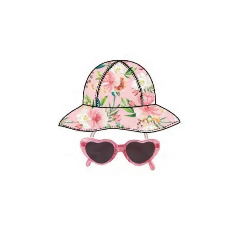 Little Me – 2Pc Girl Hat & Heart Sunglass Set Floral, 0/12M