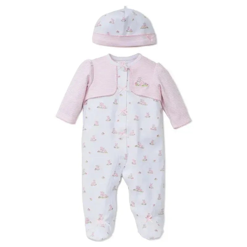 Little Me – Baby Bunnies Footie/Hat, White Print