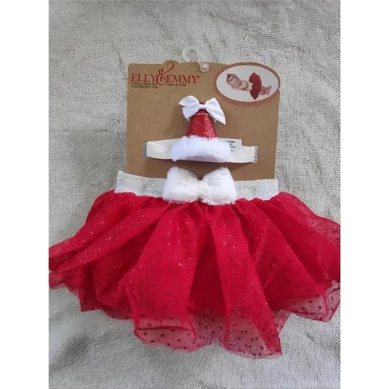 Little Me – Tutu Set Red Sparkle Tulle Fur Bow Glitter Santa Hat Headwrap, 0/12M