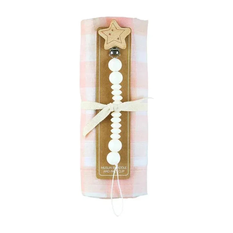 Mud Pie – Pink Gingham Swaddle & Pacy Clip Set Kit