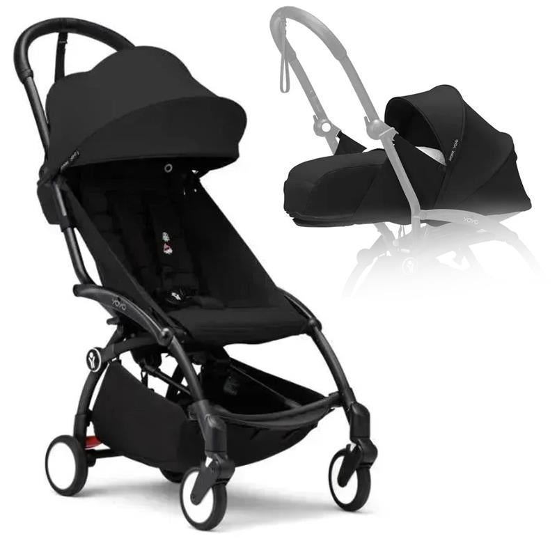 Stokke – Yoyo Stroller Bundle, Black Frame | Black 6+ Color Pack | Black Newborn Pack