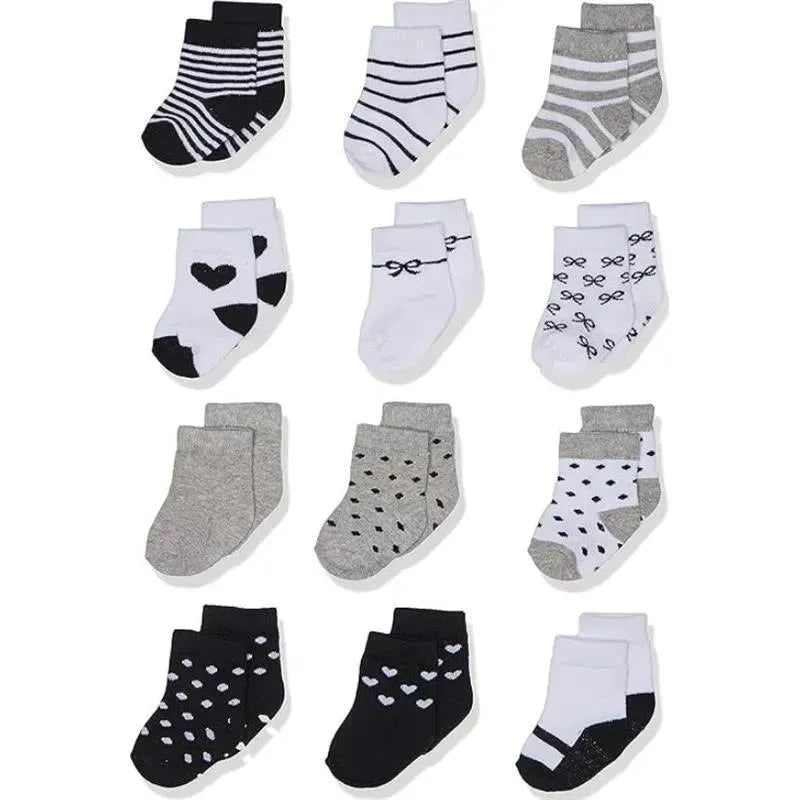Baby Vision – 12Pk Baby Girl Gray & Black Cotton Socks