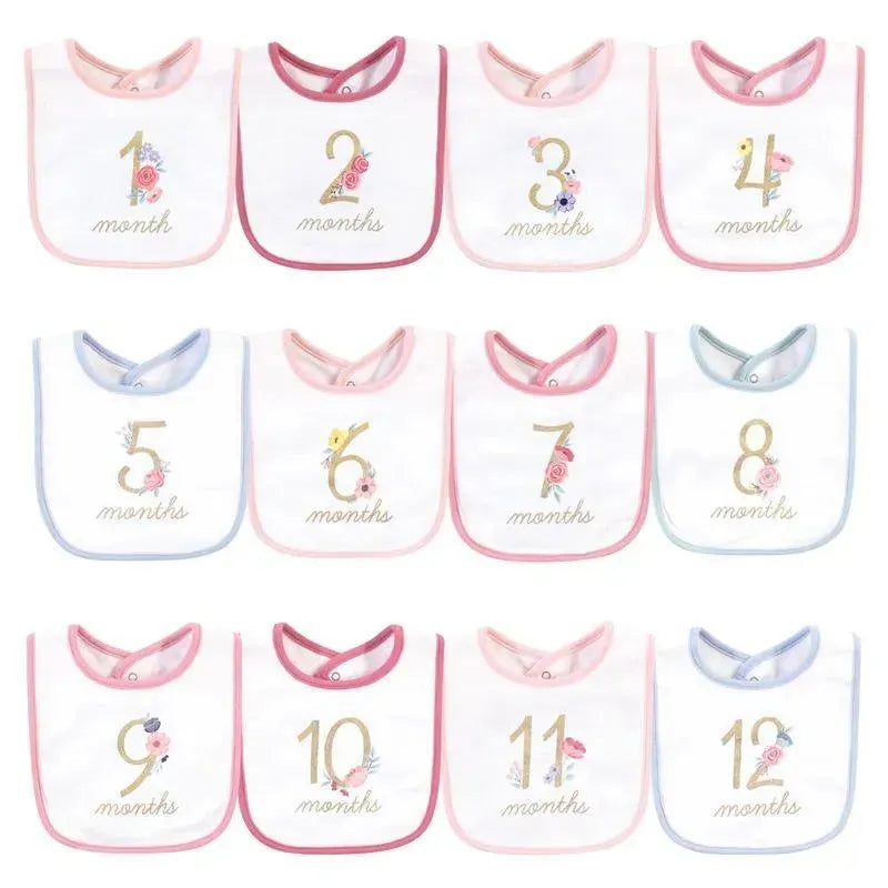 Baby Vision – 12Pk Baby Girl Interlock Holiday Bibs Milestone Floral