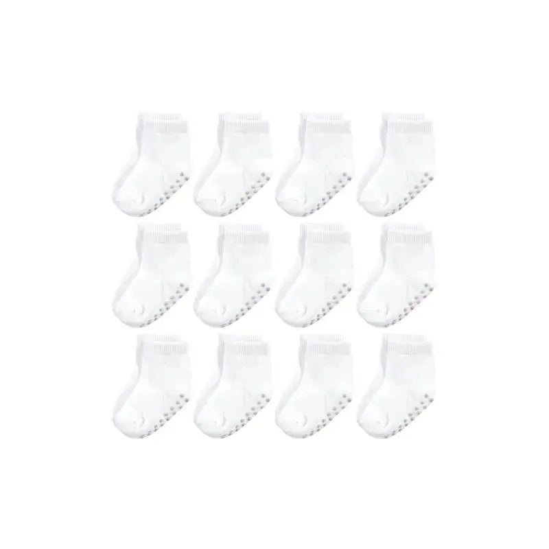 Baby Vision – 12Pk Baby Unisex Organic Non Skid Socks, White, 6/12M