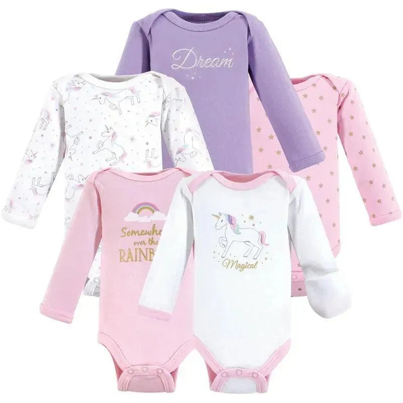 Baby Vision – 5Pk Baby Girl Long Sleeve Bodysuit, Preemie, Magical Unicorn