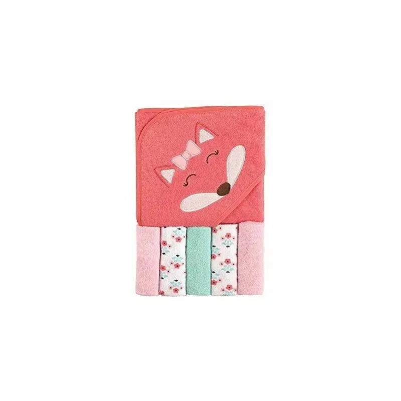 Baby Vision – Hooded Towel & 5 Washcloths Set, Girl Fox