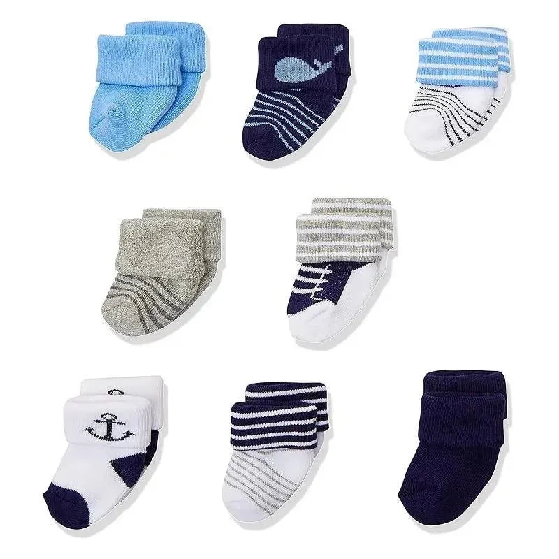 Luvable Friends – 8Pk Terry Whale Sock, 0/6M