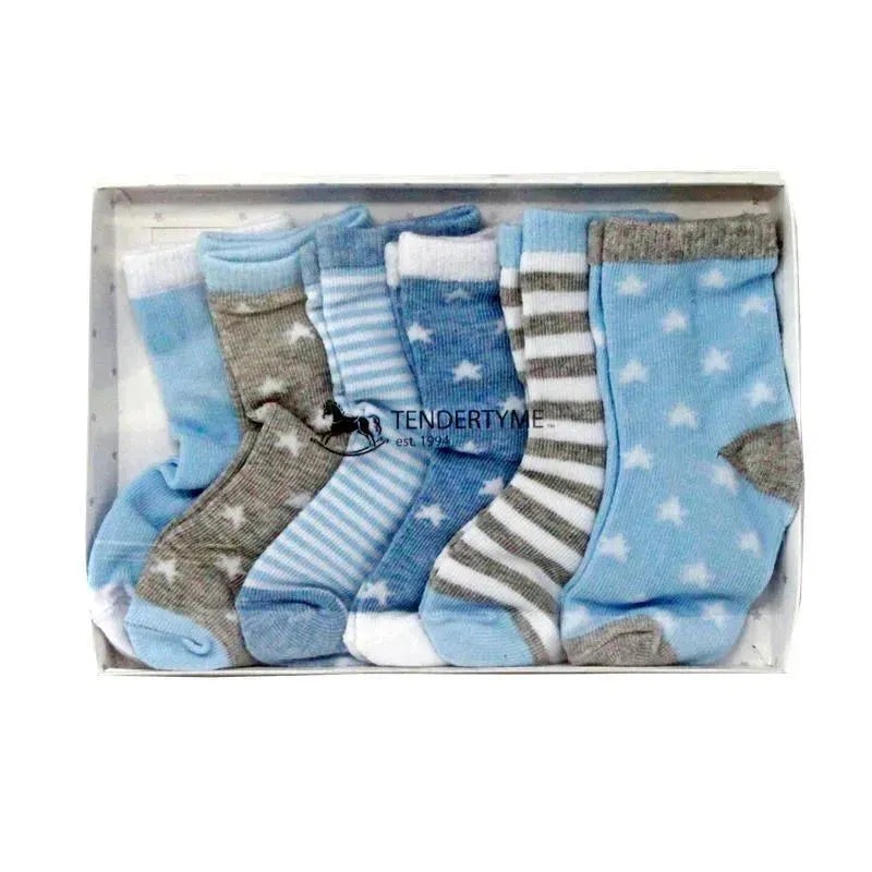 Rose Textiles – 6Pk Baby Boy Socks In A Box, Blue Star