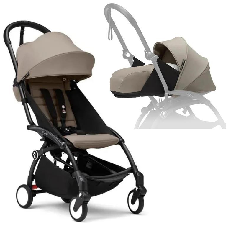 Stokke – Yoyo Stroller Bundle, Black Frame | Taupe 6+ Color Pack | Taupe Newborn Pack