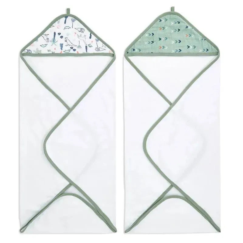 Aden + Anais – 2Pk Cotton Muslin Hooded Towel, Dinotime